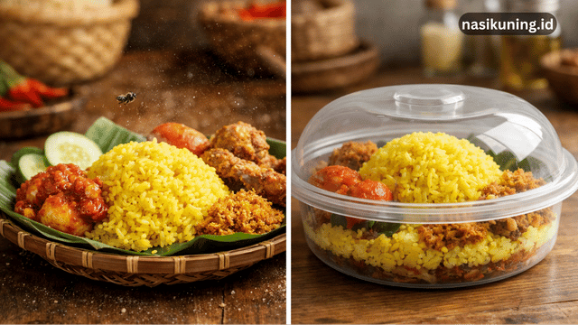 Perbedaan Menyimpan Nasi Kuning Terbuka vs Tertutup