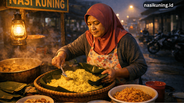 Rutinitas Penjual Nasi Kuning yang Dimulai Sebelum Subuh